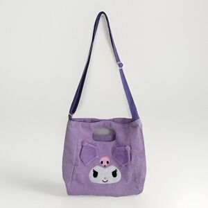 Kuromi Purple Corduroy 2Way Tote Bag Embroidered Ladies Handbag Shoulder Bag